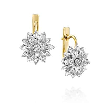 עגילי Flora בשיבוץ יהלומים