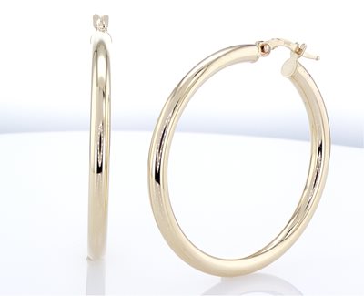 עגילי זהב חישוק עבים קוטר 3.5 ס''מ