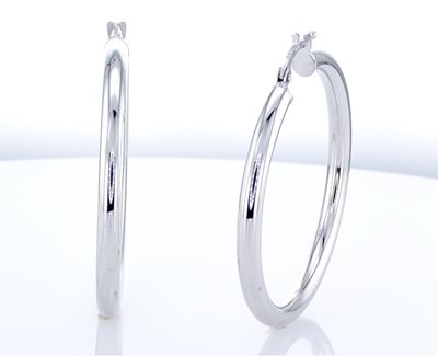 עגילי זהב לבן חישוק עבים קוטר 3.5 ס''מ