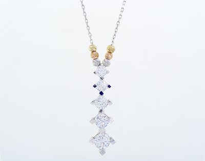 שרשרת זהב לבן משובצת זרקונים וכודרי זהב