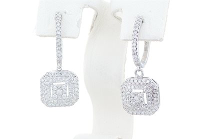 עגילי זהב לבן משובצים יהלומים